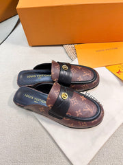 LV CAPRI OPEN BACK LOAFERS IN CHESTNUT BROWN MONOGRAM CALFSKIN