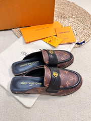 LV CAPRI OPEN BACK LOAFERS IN CHESTNUT BROWN MONOGRAM CALFSKIN