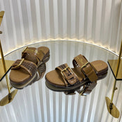 D-AVENUE SLIDES 25S IN BROWN CALFSKIN MICRO CANNAGE MOTIF