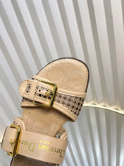 D-AVENUE SLIDES 25S IN BEIGE CALFSKIN MICRO CANNAGE MOTIF