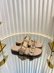 D-AVENUE SLIDES 25S IN BEIGE CALFSKIN MICRO CANNAGE MOTIF