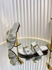 D-AVENUE SLIDES 25S IN WHITE CALFSKIN MICRO CANNAGE MOTIF