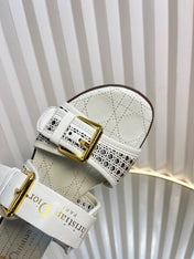 D-AVENUE SLIDES 25S IN WHITE CALFSKIN MICRO CANNAGE MOTIF