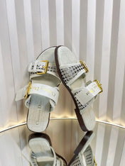 D-AVENUE SLIDES 25S IN WHITE CALFSKIN MICRO CANNAGE MOTIF
