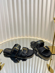 D-AVENUE SLIDES 25S IN BLACK CALFSKIN MICRO CANNAGE MOTIF