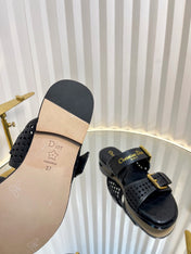 D-AVENUE SLIDES 25S IN BLACK CALFSKIN MICRO CANNAGE MOTIF