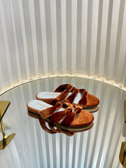 THREE STRAPS MULE IN RUSSET BROWN VELVET