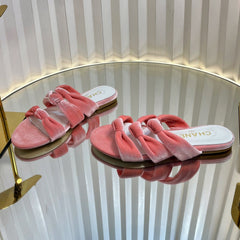 THREE STRAPS MULE IN BRIGHT PINK VELVET