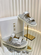 DIORACT SLIDES 25MM IN SILVER PATENT CALFSKIN