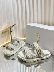 DIORACT SLIDES 25MM IN WHITE AND GOLD TWEED