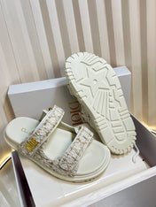 DIORACT SLIDES 25MM IN WHITE AND GOLD TWEED