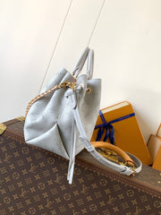 LV 25S BELLA TOTE BAG 32 IN PINK GREY PERFORATED MAHINA CALFSKIN