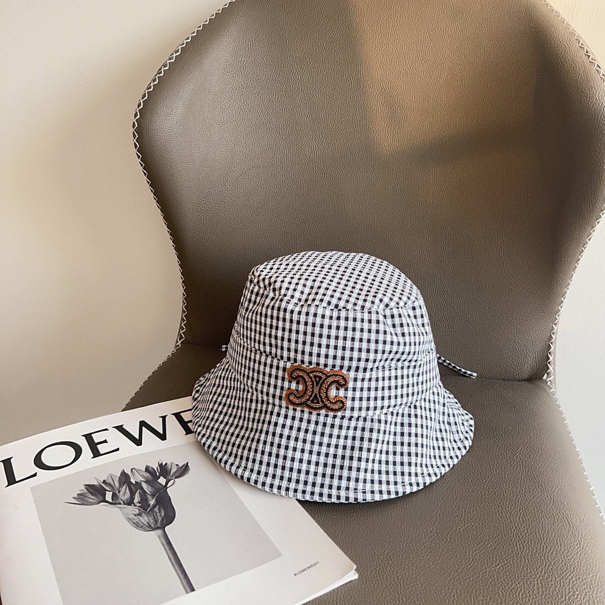 BUCKET HAT MODEL 652077 IN BLACK & WHITE GINGHAM FABRIC