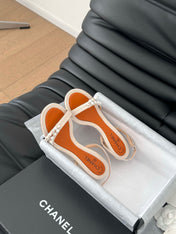 PEARL SANDAL IN WHITE AND VIVID ORANGE LAMBSKIN 75 MM