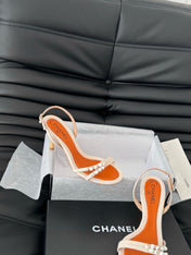 PEARL SANDAL IN WHITE AND VIVID ORANGE LAMBSKIN 75 MM