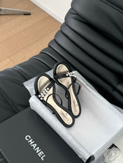 PEARL SANDAL IN BLACK AND GOLD LAMBSKIN 35 MM