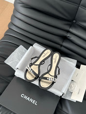 PEARL SANDAL IN BLACK AND GOLD LAMBSKIN 35 MM