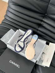 PEARL SANDAL IN BLUE DENIM AND WHITE LAMBSKIN 35 MM
