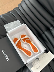 PEARL SANDAL IN BEIGE AND ORANGE LAMBSKIN 35 MM