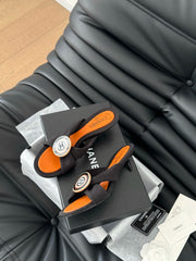 BLACK FABRIC CC SLIDE SANDALS