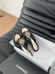 BLACK LAMBSKIN CC SLIDE SANDALS