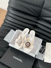 WHITE FABRIC CC SLIDE SANDALS