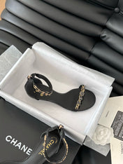 MID-HEEL 35 MM SANDAL IN BLACK SHEEPSKIN WITH STICKERS