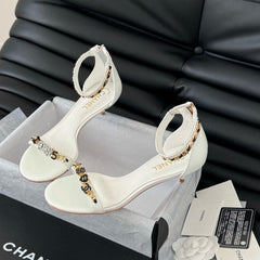 MID-HEEL 35 MM SANDAL IN WHITE SHEEPSKIN WITH STICKERS