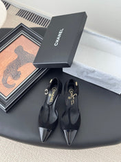 HIGH HEELS WAIST CUTTING IN BLACK SUEDUE MIX GLOSSY