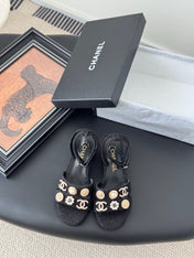 HIGH SANDALS IN BLACK TWEED WITH LOGO STICKER DETAIL