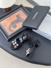 HIGH SANDALS IN BLACK TWEED WITH LOGO STICKER DETAIL