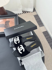 SLIPPER IN BLACK CALFSKIN MIX VELVET