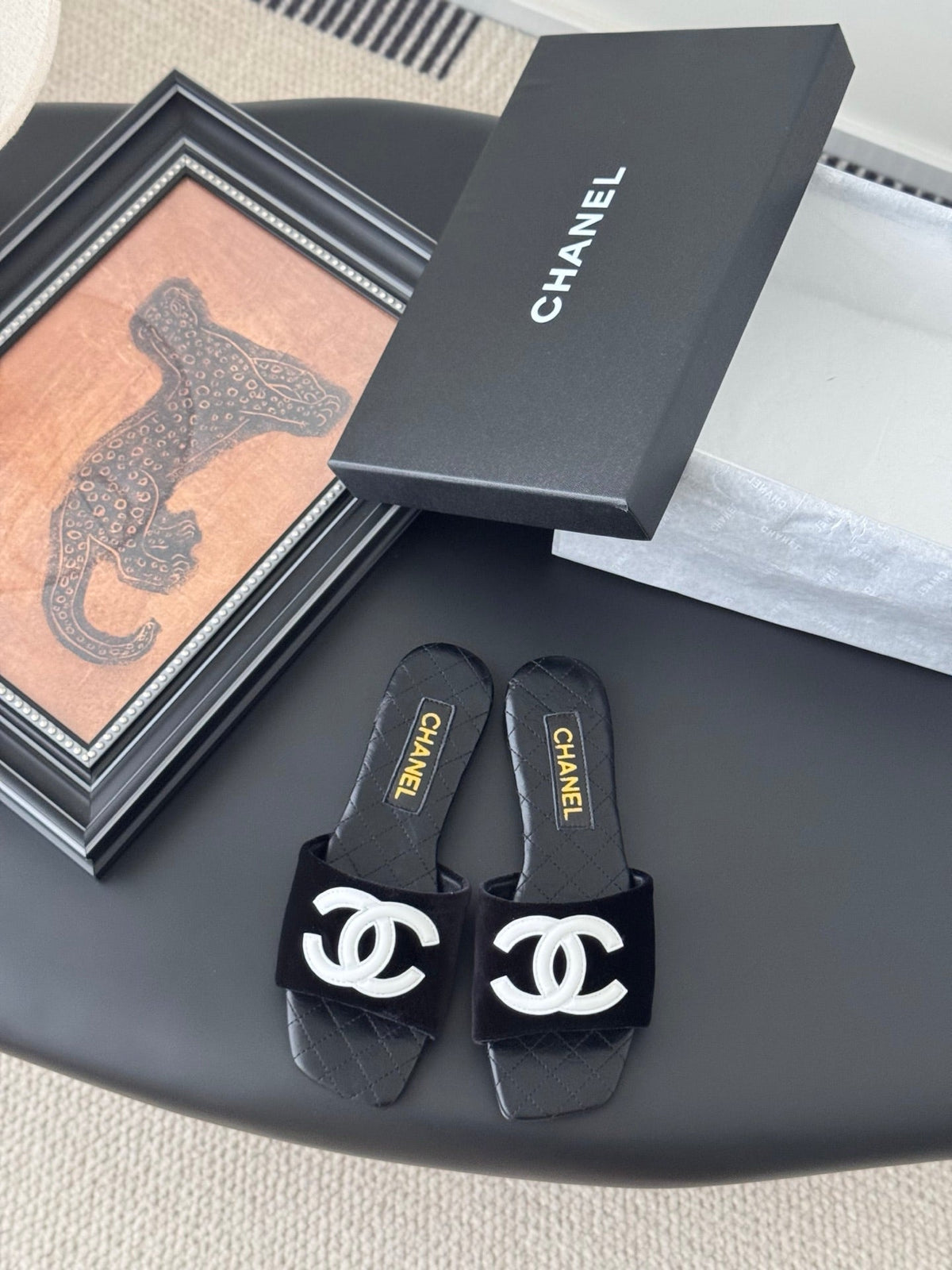 SLIPPER IN BLACK CALFSKIN MIX VELVET