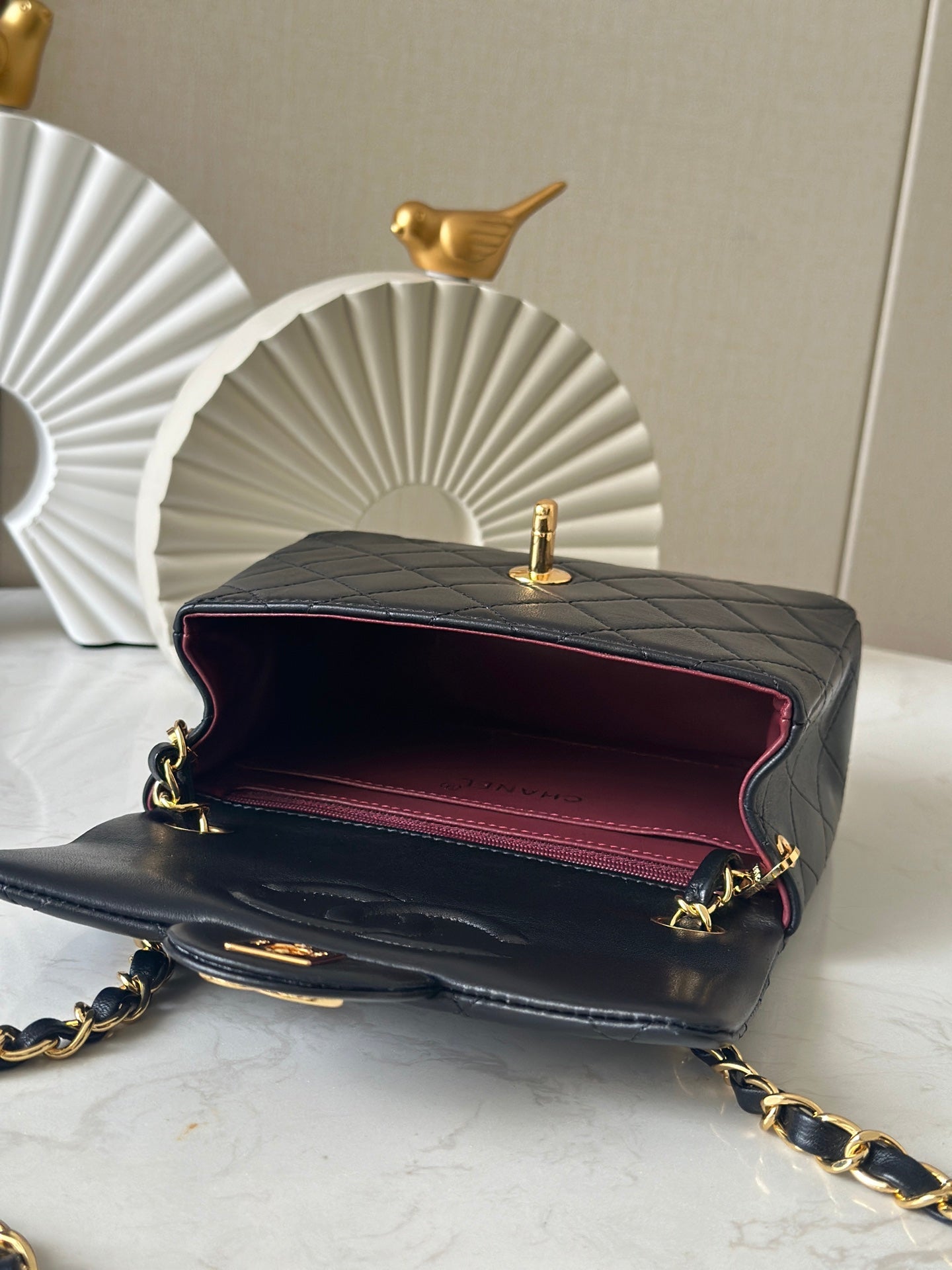 CHANEL 25S MINI FLAP BAG 18 IN BLACK LAMBSKIN WITH GOLD HARDWARE