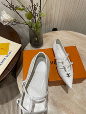 POINTED-TOE TRIPLE-STRAP BALLET FLAT IN WHITE PATENT CALFSKIN
