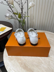 POINTED-TOE TRIPLE-STRAP BALLET FLAT IN WHITE PATENT CALFSKIN