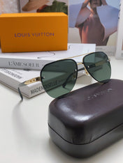 PILOT SUNGLASSES 582589 IN GOLD METAL DARK GREEN LENSES