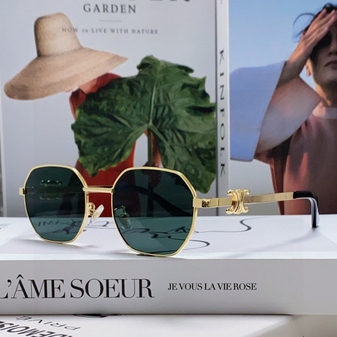 TRIOMPHE SUNGLASS 497821 IN GOLD METAL DARK TEAL LENSES