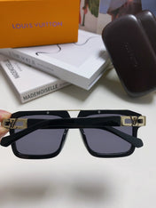 MASCOT PILOT SQUARE SUNGLASS 581378 IN BLACK ACETATE GOLD METAL