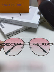 CHAIN PILOT SUNGLASS 581380 IN SILVER METAL PINK SMOKE LENSES