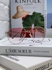 CHAIN PILOT SUNGLASS 581380 IN SILVER METAL PINK SMOKE LENSES