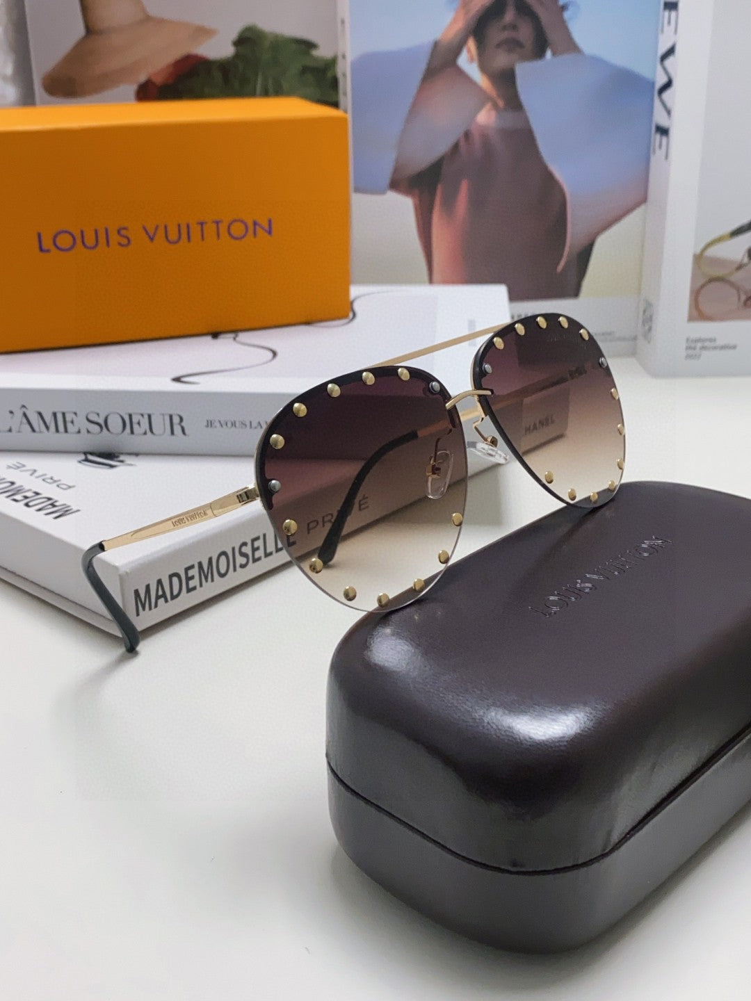 PARTY PILOT SUNGLASSES 567464 IN GOLD METAL BROWN SMOKE LENSES