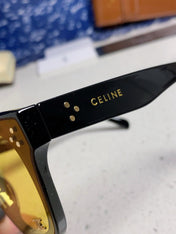 SQUARE SUNGLASS 575840 IN BLACK ACETATE GREEN LENSES