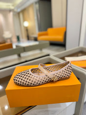 ROMY FLAT BALLERINA IN LIGHT PINK MESH PATENT CALFSKIN