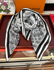 SQUARE SILK SCARF MALLES MERVEILLEUSES 90 CM BLACK MIX WHITE 399997