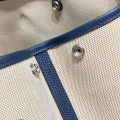 GARDEN PARTY 36 IN NAVY CREAM TOILE H CANVAS BLUE MARINE CALFSKIN ABSTRACT BEAR FACE PRINT