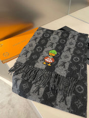 TIGER PATTERN SCARF 205 CM IN BLACK CASHMERE  390875