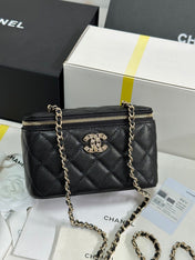 VANITY CASE 17 CRYSTAL STUDDED LOGO IN BLACK CALFSKIN GOLD HARDWARE