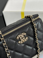 VANITY CASE 17 CRYSTAL STUDDED LOGO IN BLACK CALFSKIN GOLD HARDWARE