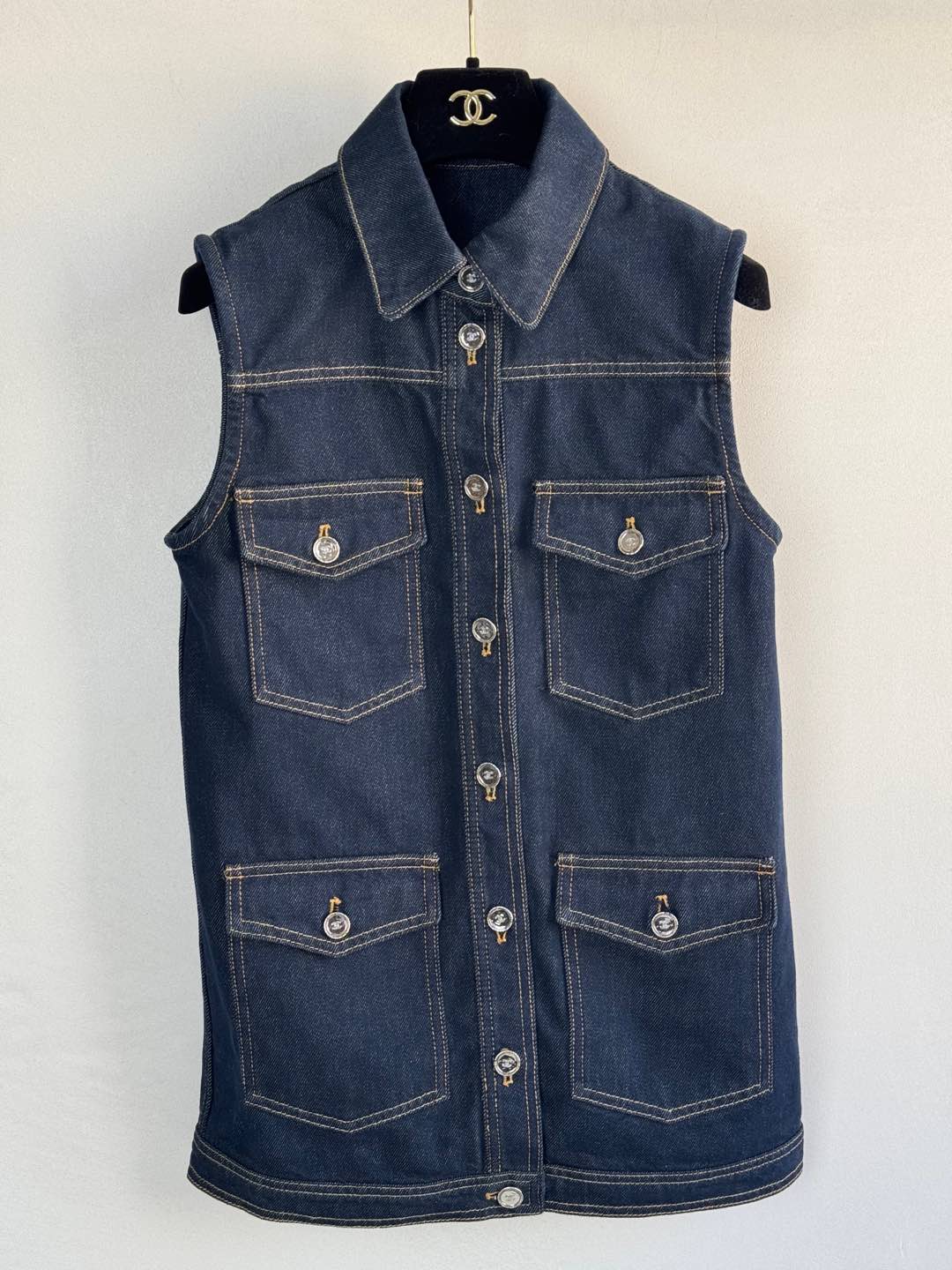 CC 25 Vest Jacket Blue Denim Fabric